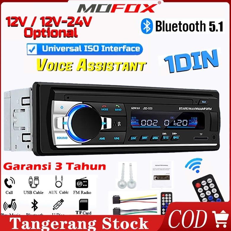 Ready StockMOFOX JSD-520 Tip Tape Mobil Bluetooth Karaoke Tape Audio Mobil Single Din Bluetooth Vers