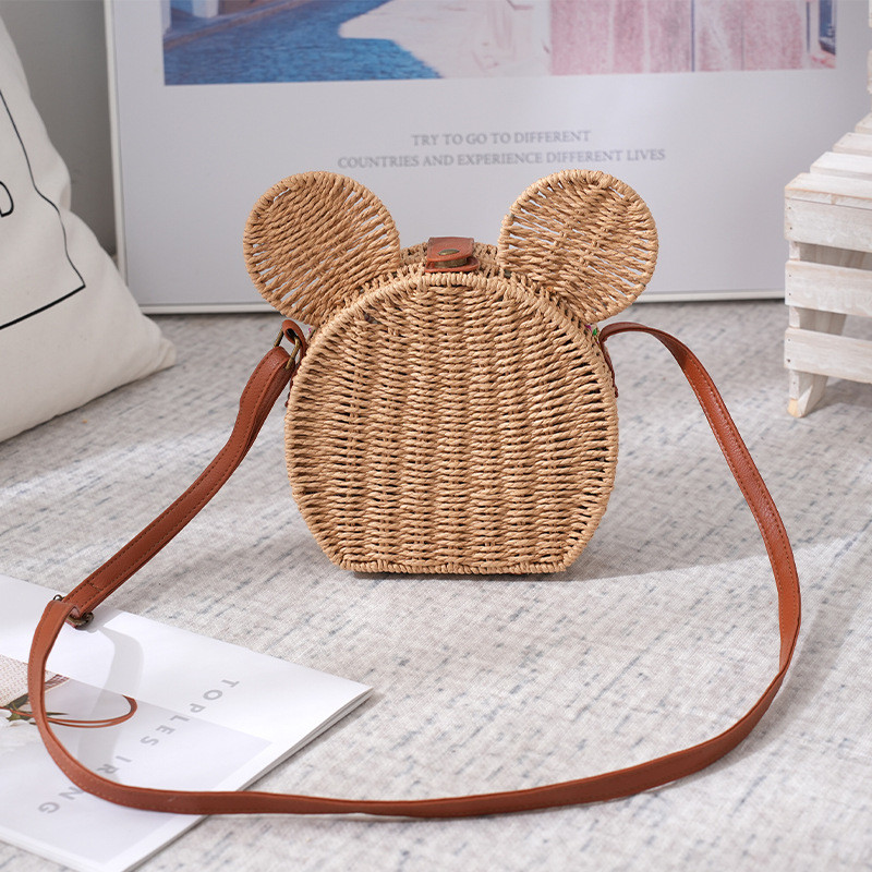 [Amy]Tas selempang, tas belanja, tas selempang rotan modis, tas anyaman bulat kecil