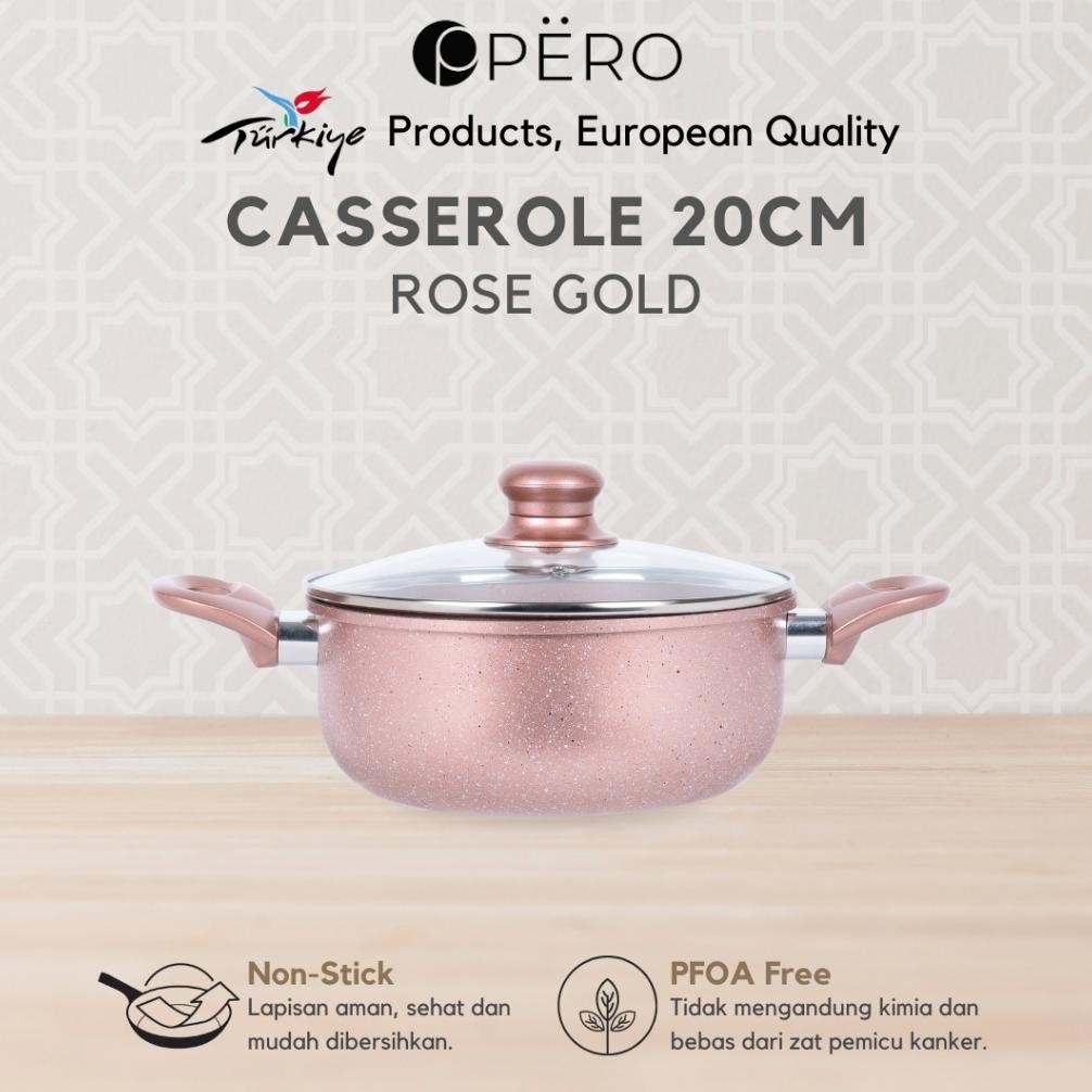 Pero Berlin Casserole 20cm with Glass Lid / Panci Biogranite Anti Lengket dengan Tutup Kaca / Cookwa