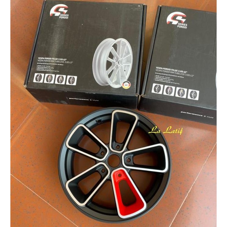 Velg sip pordoi 300-12" (red black) utk vespa matic / px