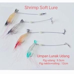 Promo.. Umpan Pancing Lunak Set Soft Lure Udang Besar Nekllin + Rolling + Kail Yl-24