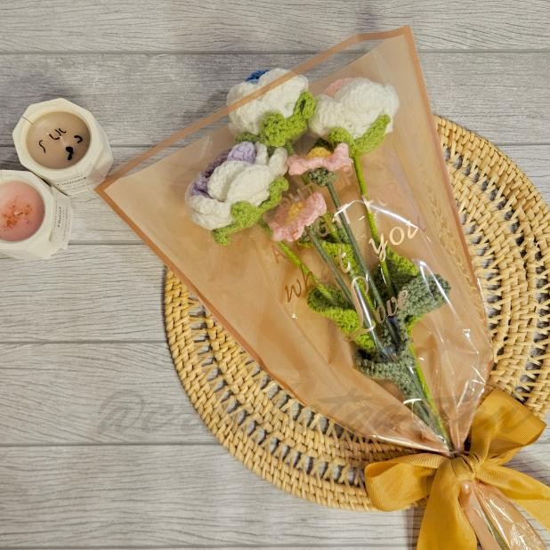 Bouquet Plastik Bunga Rajut Ukuran Kecil Plastic Bouquet Buket Bunga Crochet