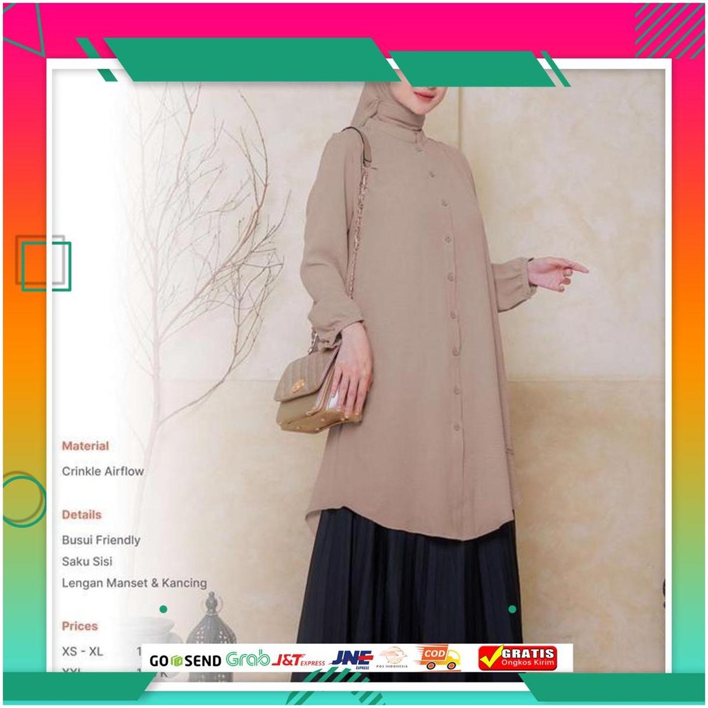 Nibras Tunik Terbaru Lite 001 Warna Coklat Khaki Polos Atasan Blus Wanita Cantik Busui Friendly Harg