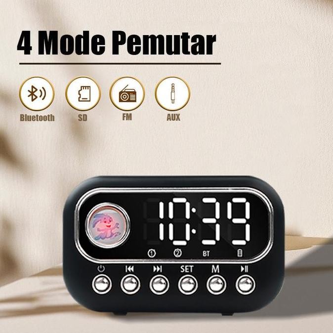 Speaker Bluetooth Nirkabel Jam Alarm Mini Speaker Hadiah Portabel Subwoofer Portabel Speaker Meja Ko