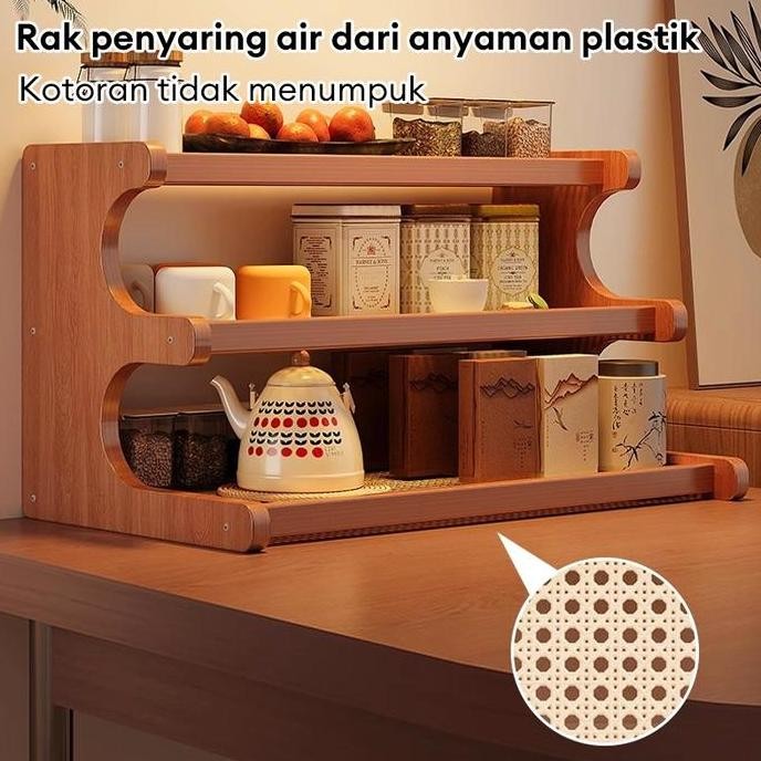 TR LH-Rak Kecil Meja Anyaman Rotan Rak Kayu Aesthetic Rak Susun Minimalis Rak Bumbu Dapur Rak Serbag