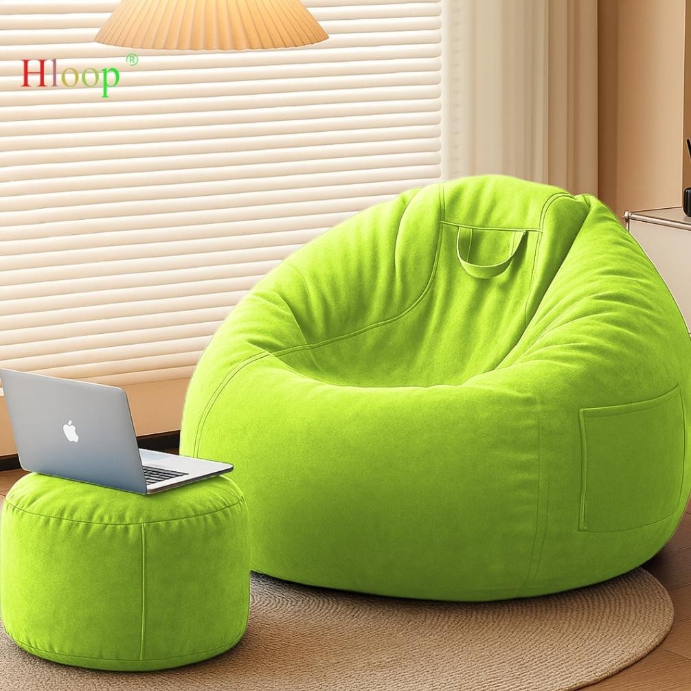 Hloop Bean Bag Aesthetic Round Comfy Polyester Sofa 2in1 Sofa/Kursi Ruang Tamu