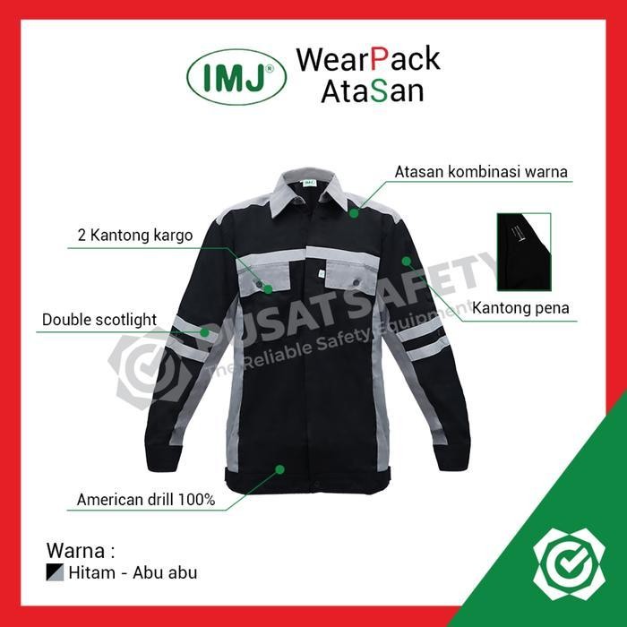 Atasan Lengan Panjang Baju Wearpack Safety Hitam Kombinasi Abu Imj Pria Kerja
