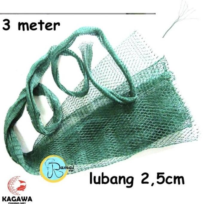 KAIN KANTONG PUKAT TARIK JALA HIJAU JARING PE 3m JAHIT KANTONG TALI 6 PINTALAN PE LUBANG 2 CM