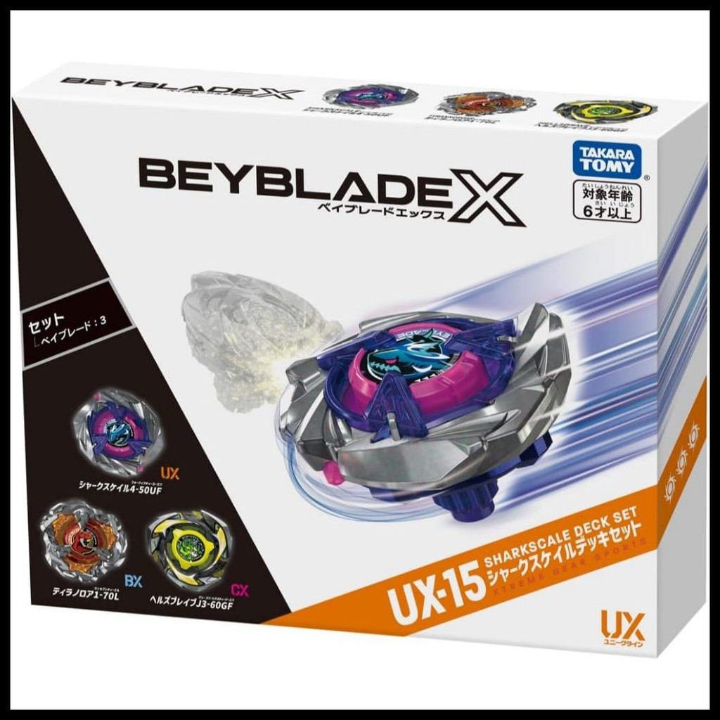 BERMUTU TAKARA TOMY BEYBLADE X UX-15 SHARK SCALE DECK SET KODE 1268