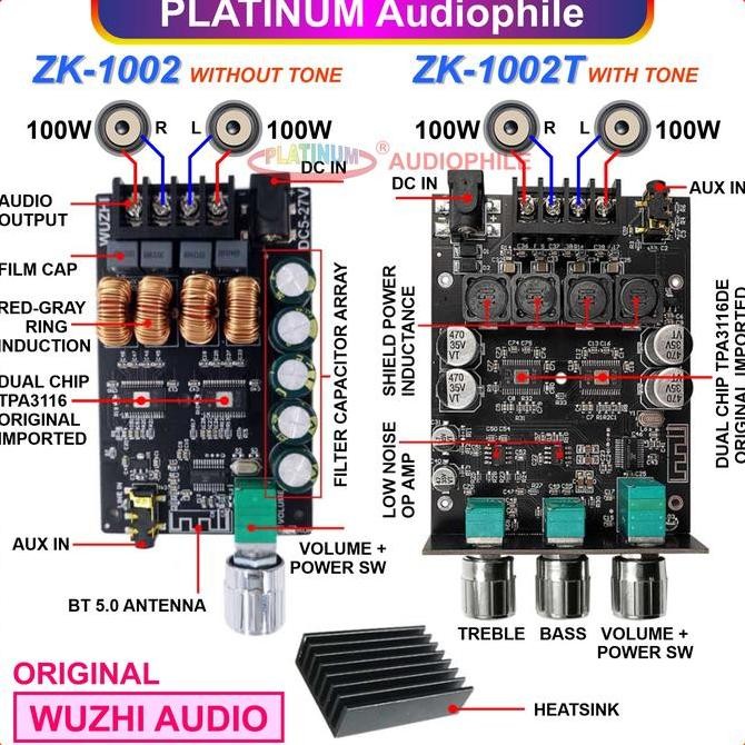 Tpa3116 Amplifier Class D Bluetooth 5.0 Hifi Stereo Amplifier 2X 100W Original  Zk-1002 1002T
