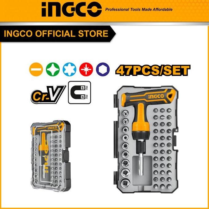 47-Pcs T-Handle Wrench Screwdriver Set / Obeng T Ingco - Hksdb0478