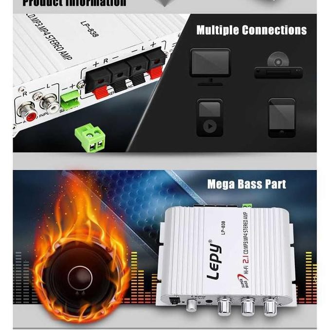 Audio Stereo Amplier Treble Bass Booster 12V 200W - Lvpin Lp-838 New