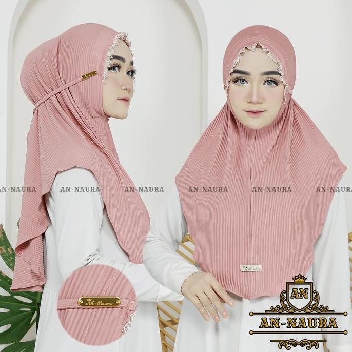 Promo Bergo plisket kerut tali renda terbaru / jilbab renda plisket termurah COD