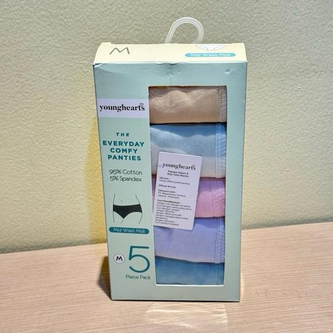 Promo Young Hearts Panty Pack Box isi 5pcs Mid Waist Midi The Every Day Comfy Panties Waist Band Cel