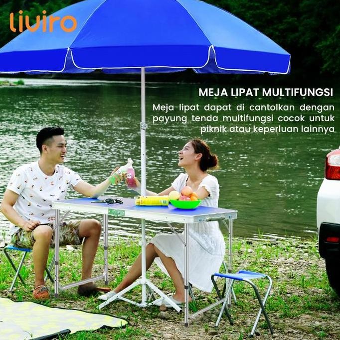 LIVIRO Meja Lipat Dagang Outdoor Jualan Portable Lubang Payung Tengah Berkualitas Booth Bazar Tenda 