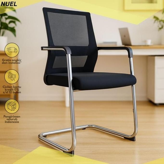 TERLARIS - NUEL Kursi Hadap Jaring Kaki Besi / Kursi Meeting Rangka Besi Kotak / Kursi Kantor Tanpa 