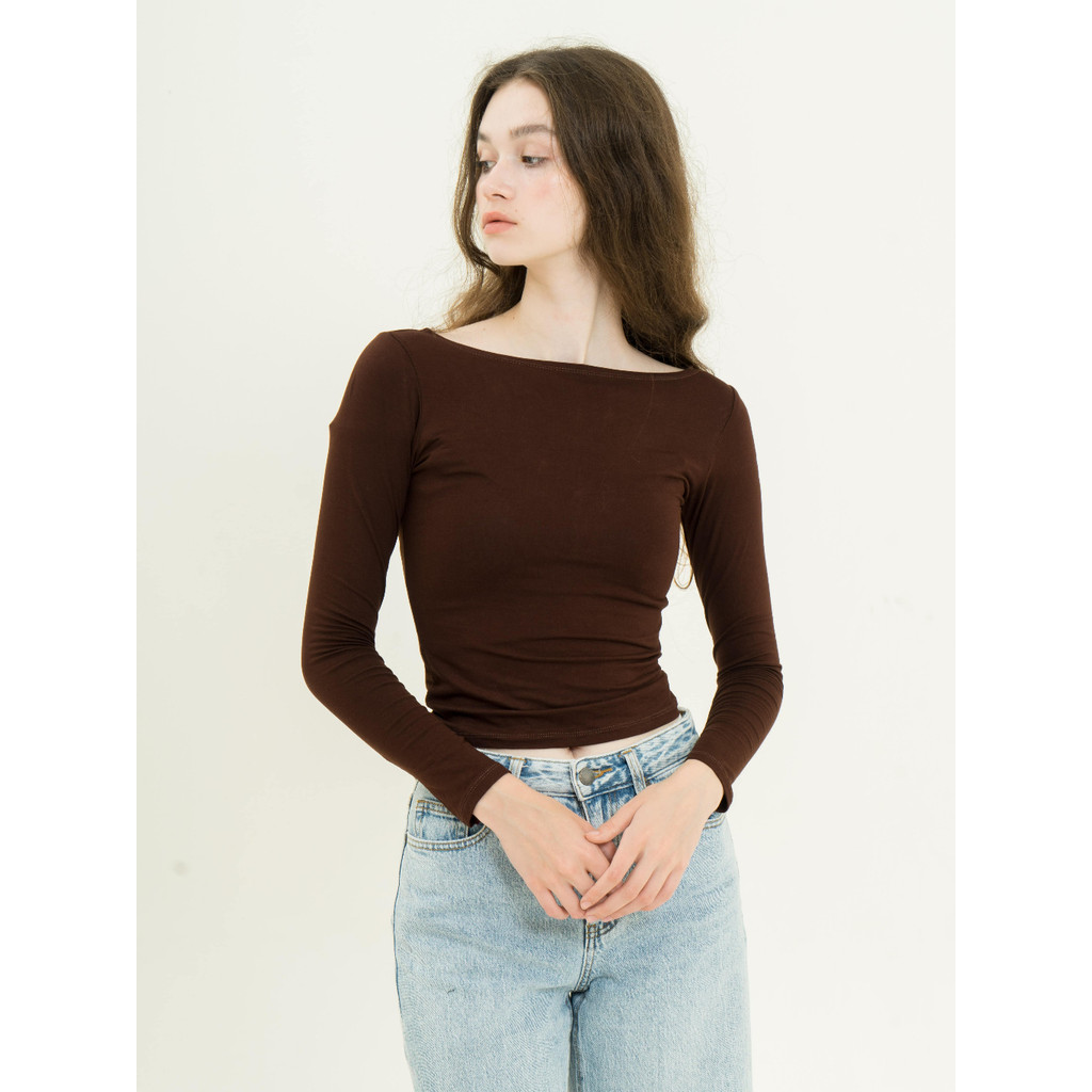 TERLARIS ALURE 01 Boat Neck Full Sleeve T- Shirt l Atasan Lengan Panjang Wanita Boat Neck Knit Long