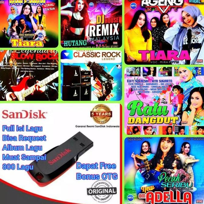 DE109 >> FLASHDISK SANDISK 16GB FULL ISI MUSIK 1000 LEBIH LAGU - USB OTG TYPE C - OTG MICRO USB - MP