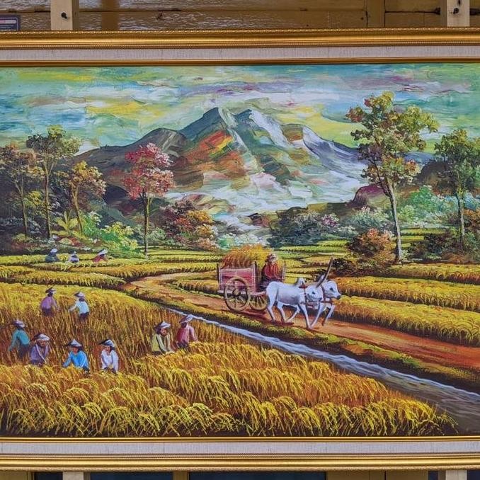 Lukisan Panen Padi 60x80 Frame Bingkai
