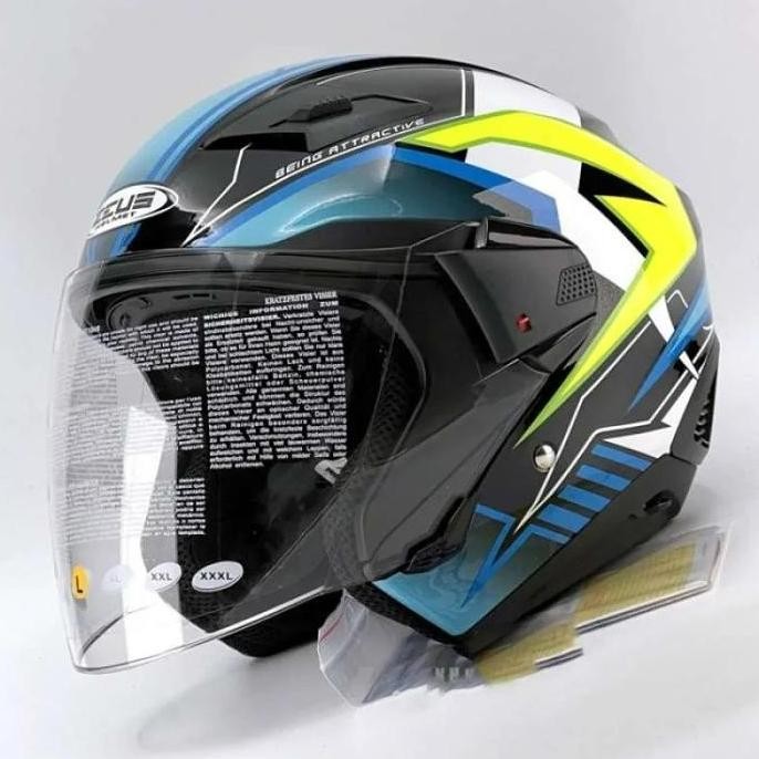 Zeus Zs611 Z611 Tt29 Black/Blue Yellow Half Face