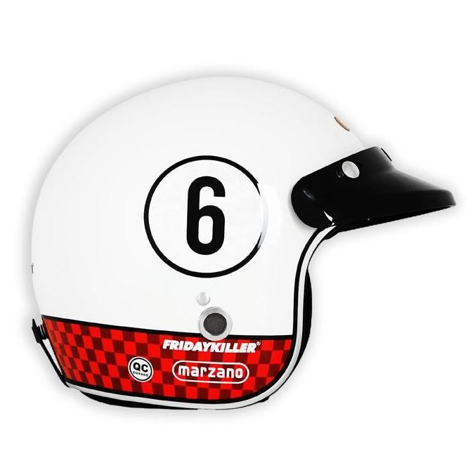 Helm Retro Marzano X Friday Killer - 666 Racing - V2 White Red