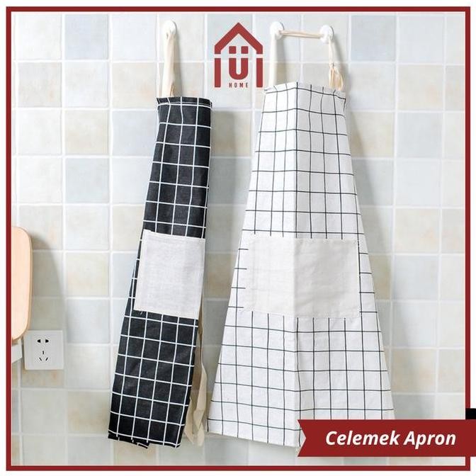 UNISO - CELEMEK MASAK DENGAN BAHAN KATUN LINEN DAN MOTIF KOTAK-KOTAK