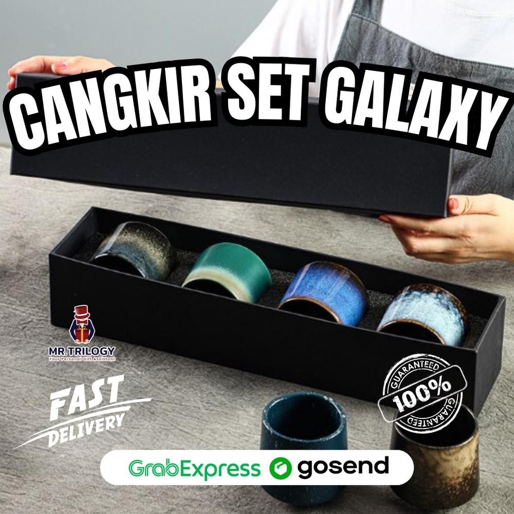 Terlaris Souvenir Cangkir Teh Kopi Set GALAXY Keramik Hampers Mug Gelas Ocha Set Japan Gift Set Aest