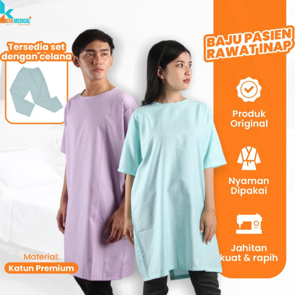 Baju Pasien Rawat Inap Pria Wanita Lengan Pendek Unisex Seragam Rumah Sakit Bahan Katun