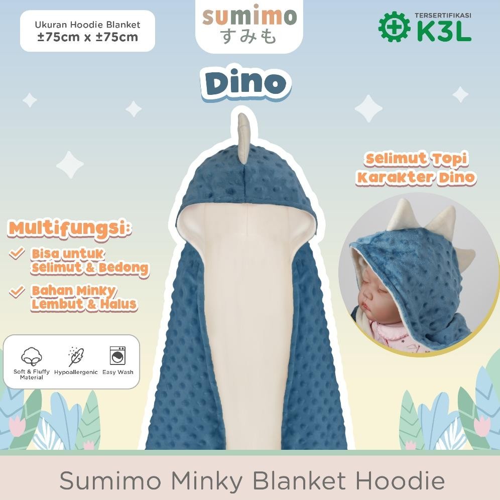 Sumimo Minky Blanket Hoodie Dino River Blue/ Selimut Topi  Dino Bahan Minky