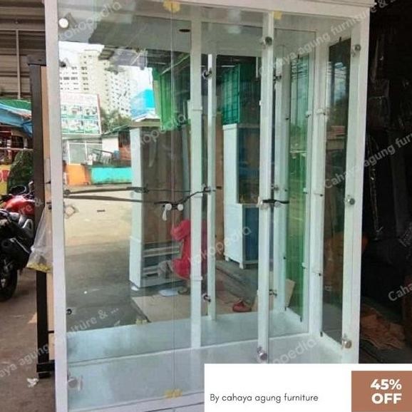 Promo Lemari hias lemari buku lemari pajangan full kaca 3 pintu minimalis COD