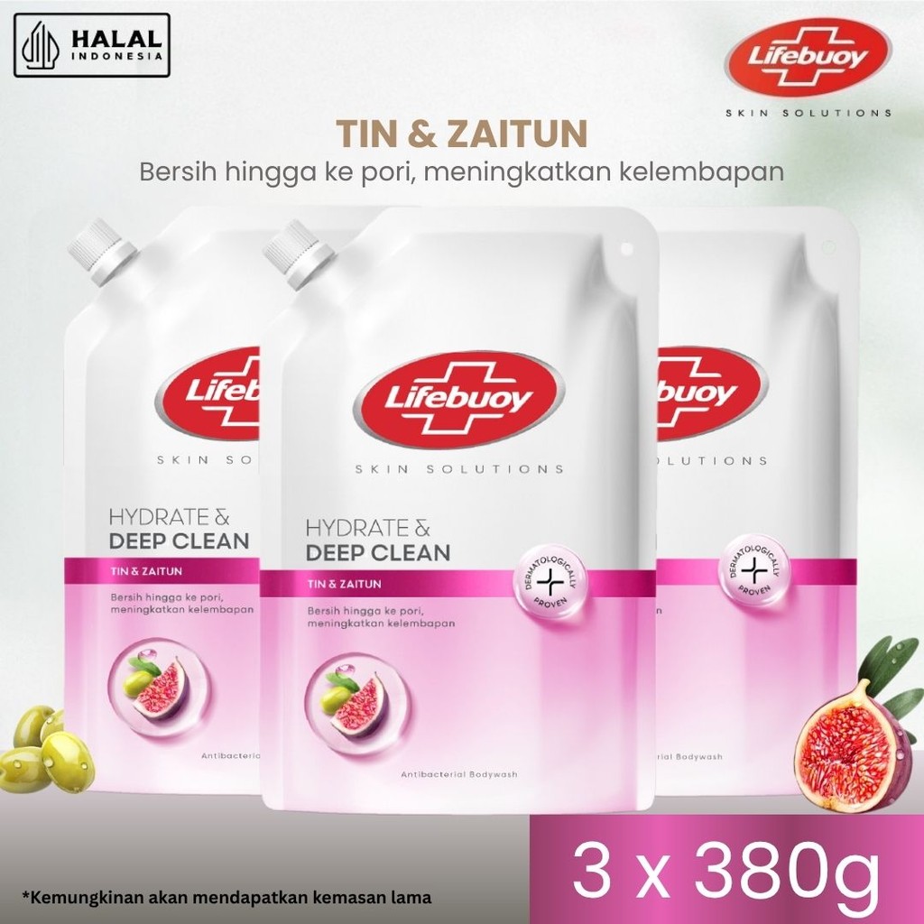 Lifebuoy Sabun Mandi Cair Body Wash Tin & Zaitun 380g Triplepack X3
