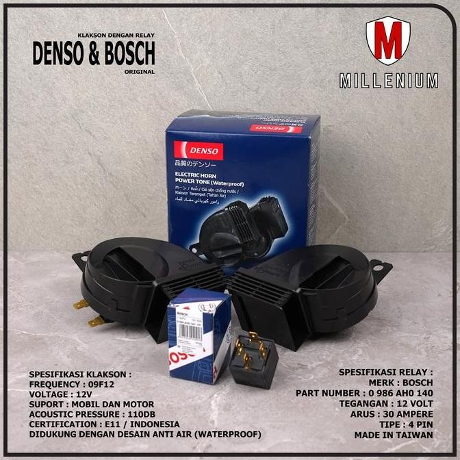 Klakson Denso Keong Waterproof Mobil Motor + Relay 4 Kaki 12V Original