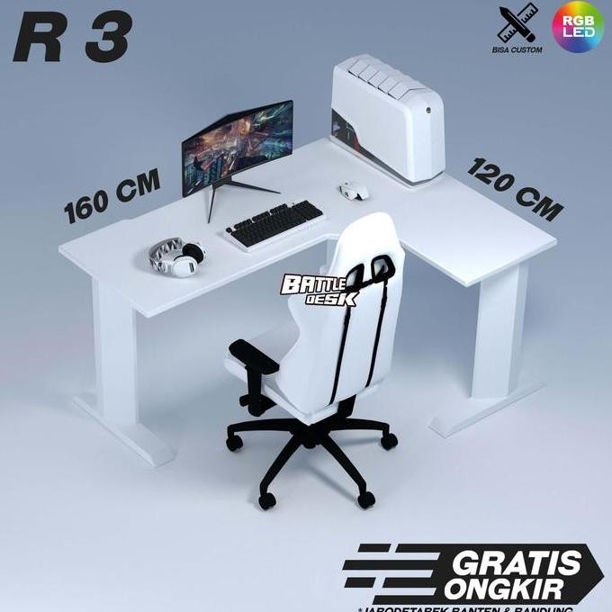 Battledesk R3 HITAM - Meja Komputer Gaming PC Desk RGB Murah 160x120