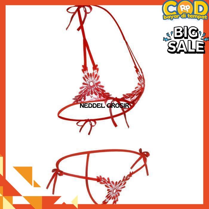 LINGERIE   BIKINI HOLLOW OPEN CROTCH TRANSPARAN BRA SET  BY NEDDEL GROSIR