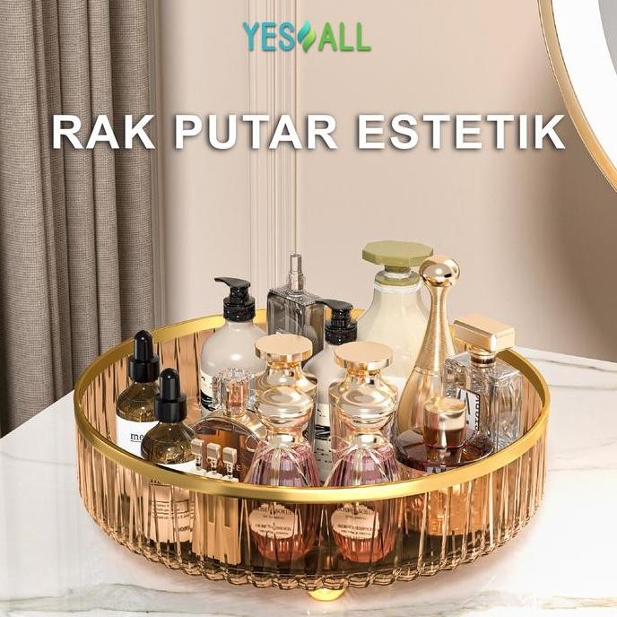 YESALL Rak Kosmetik Aesthetic Tempat Make Up - Amber Gold Aesthetic Tray Aesthetic Rak Skincare Aest