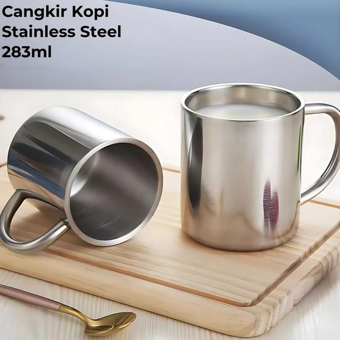 Mug Stainless Tebal / Cangkir Kopi Stainless Steel 283Ml