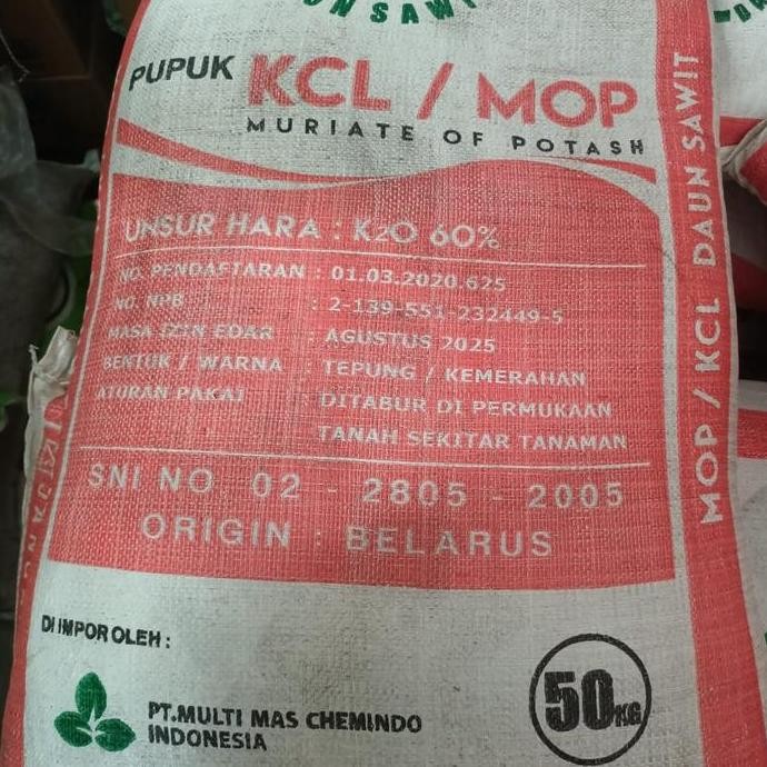 BEBAS ONGKIR - PUPUK MOP.KCL DAUN SAWIT 50KG ORIGINAL PABRIK