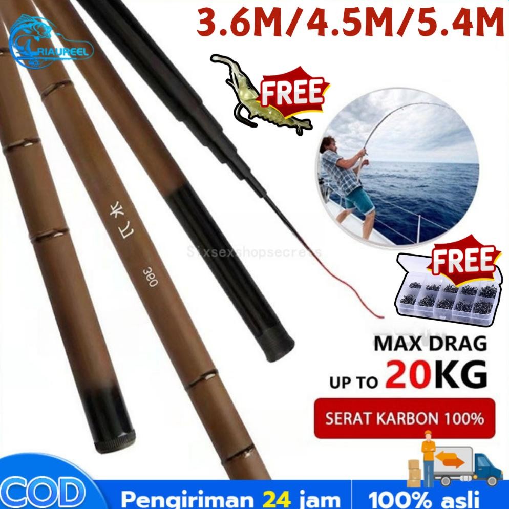 [Riaureel] Joran pancing 3.6m/5.4m tegek ringan kuat joran pancing tegek carbon super ringan kaku jo