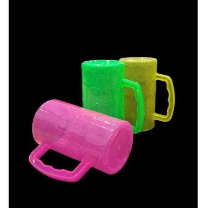 6Pcs Gelas Soda Plastik Besar Gelas Gagang Plastik Kitchenware Merah