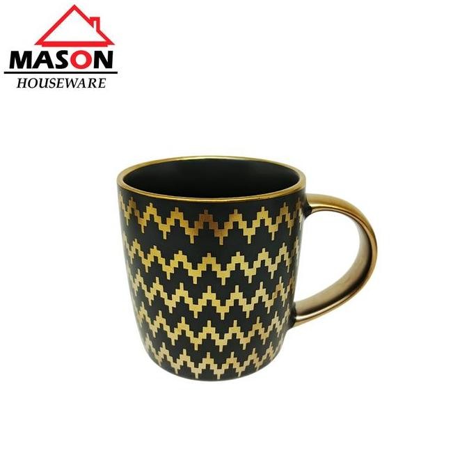 Mason Mug Keramik / Gelas Keramik Motif Hitam Gold
