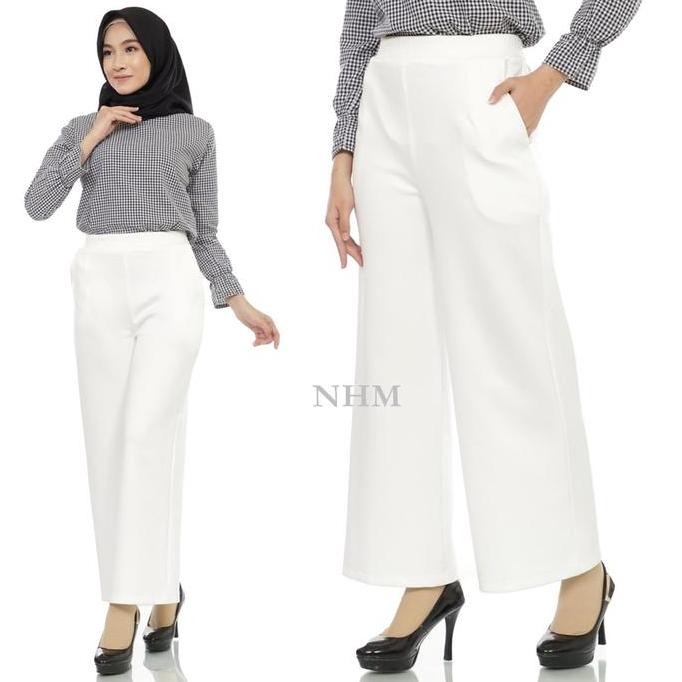 Celana Kulot Scuba Putih, Kulot Polos Scuba Premium