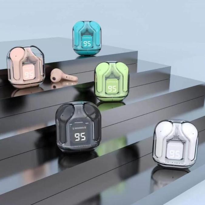 DR261>> Air31 Headset Putih Bluetooth TWS Wireless Ultrapods LED Menampilkan Suara HiFi Yang Transpa