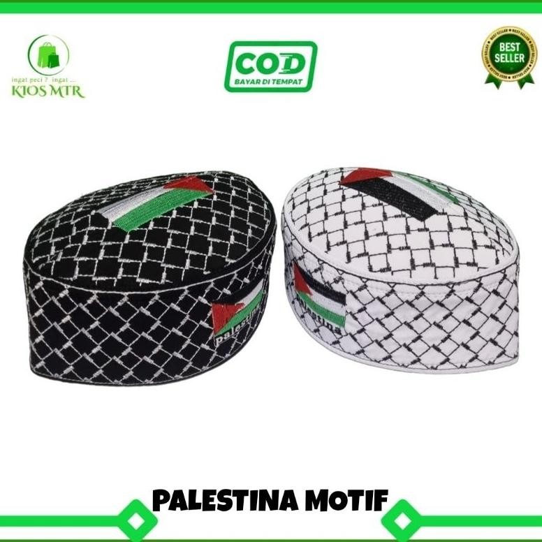 New - Peci PALESTINA ANAK DAN DEWASA , Peci Palestina Motif Terompah Anak Dan Dewasa , Peci Palestin