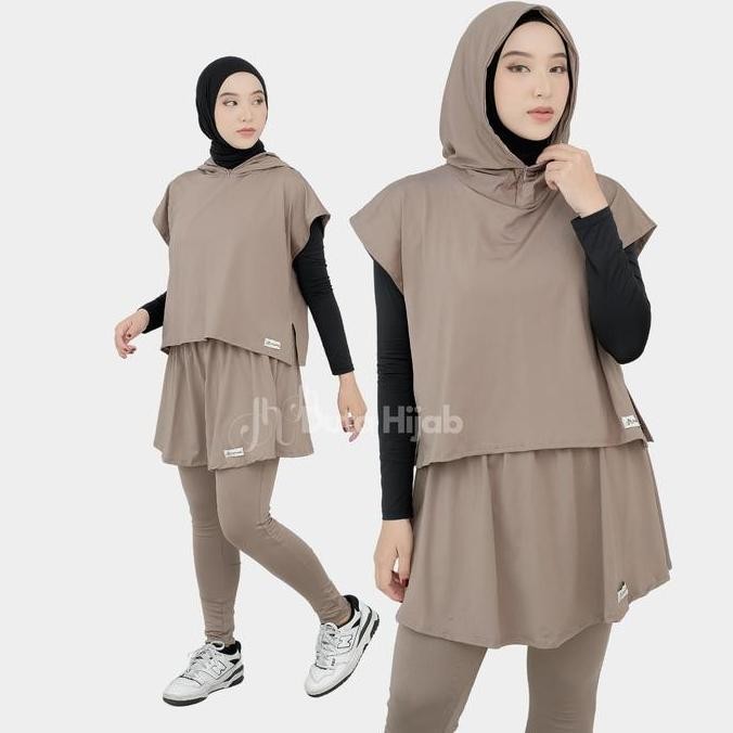 Setelan Baju Olahraga Wanita Muslim Hijab Outer Hoodie Leging Rok By Duta Hijab