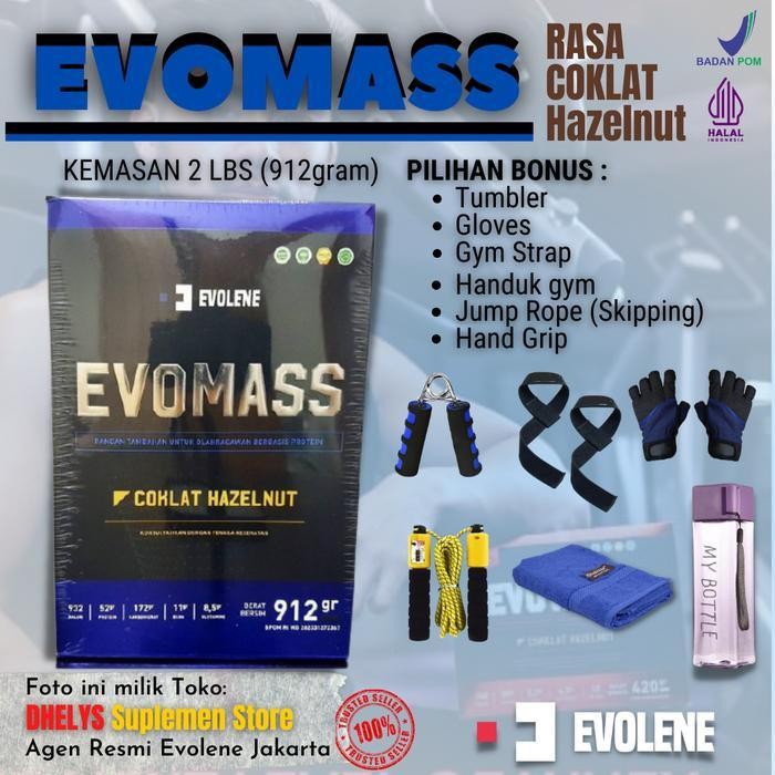 Evolene Evomass Evo Mass Coklat Hazelnut Susu Protein 2 LBS Gainer