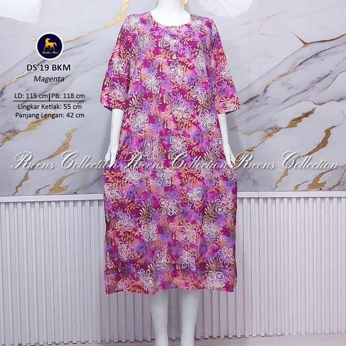 Batik Kuda Mas Daster 19 Lengan 3/4  | Daster 3 Kancing Depan Busui Di Bawah Lutut Rayon Motif Tebal