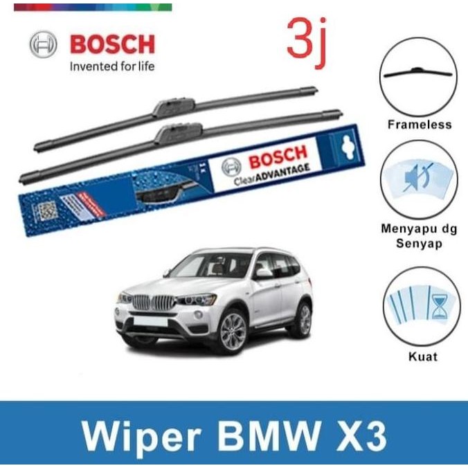 Wiper BOSCH Frameless untuk Mobil BMW X3 Ukuran 22" & 20"