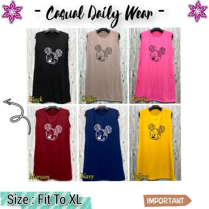Daster Kaos Pendek Adem Tanpa Lengan Tank Top Dress Santai Baju Tidur