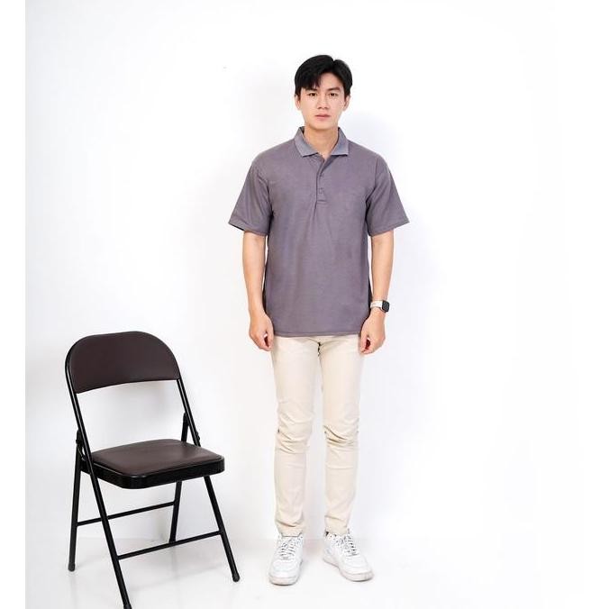 DB176 }} Kaos kerah Abu Tua - Polo Polos Abu Tua - Kaos Kerah Polos