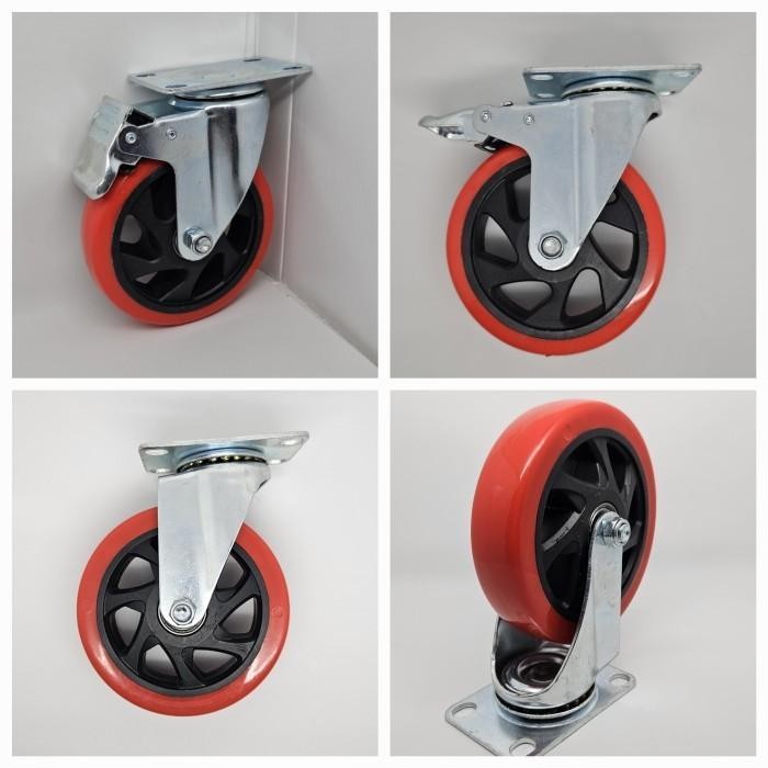 Roda Troli Pu Merah Medium Duty 5 Inch 1Set ( 2Rem 2Hidup )